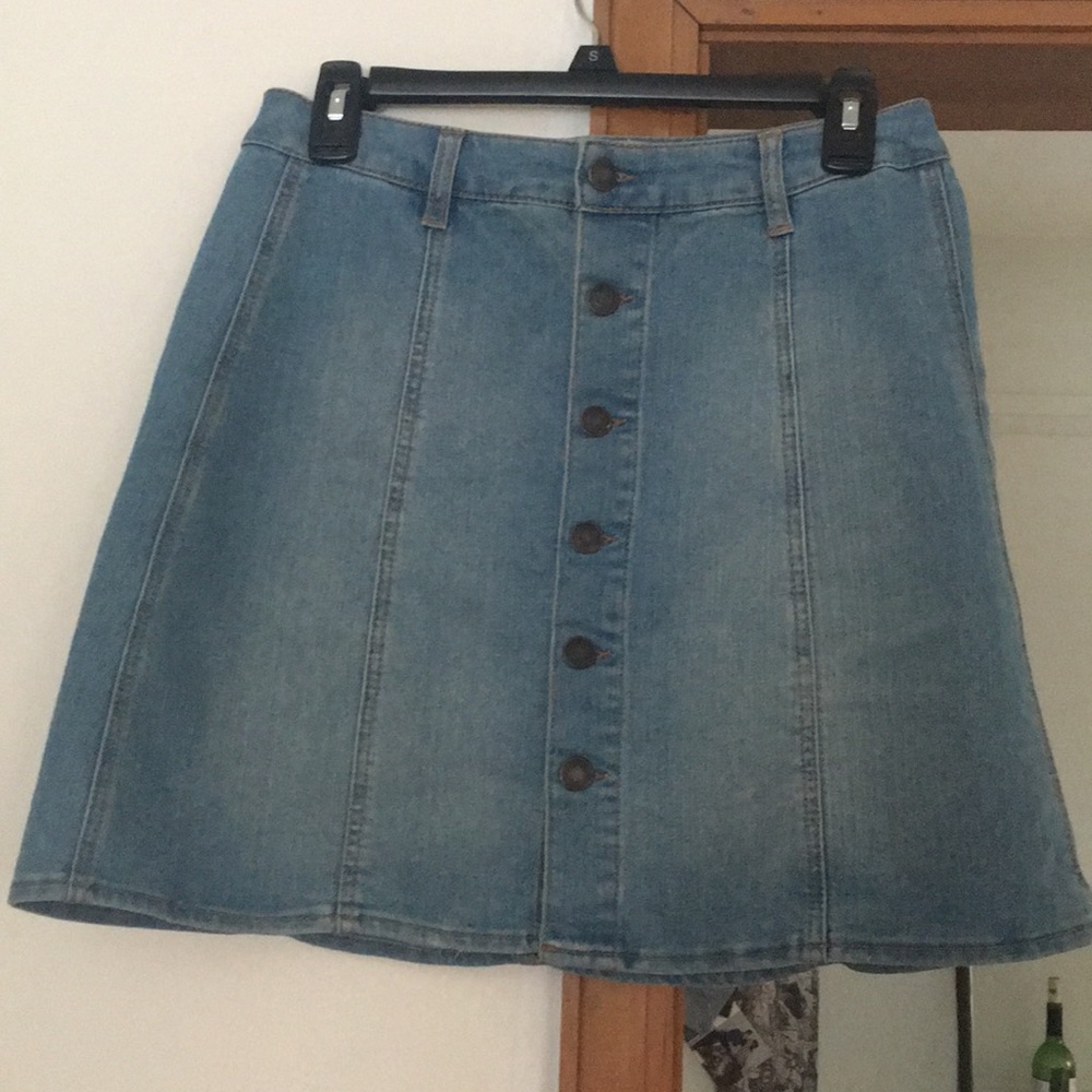 High waisted button down denim skirt